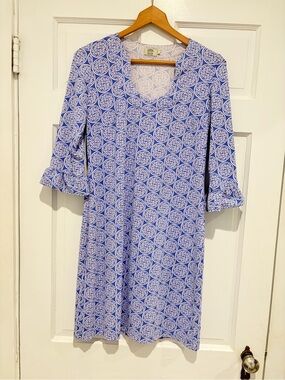 Katherine Way Blue & White Printed Midi Dress
